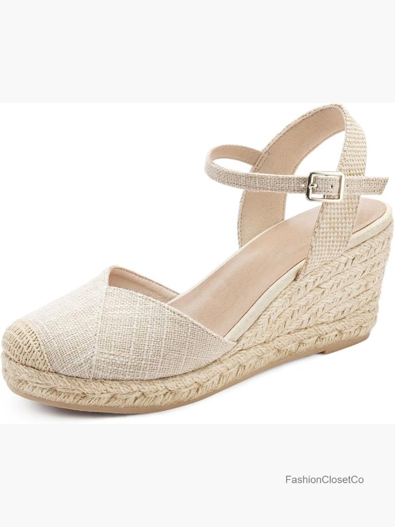Closed Toe Platform Wedge Sandals With Buckle Ankle Strap Espadrilles